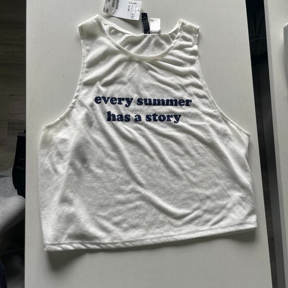 H&M Divided White Crop Tank Top Size M “Every Summer Has a Story” Sleeveless Top - Picture 1 of 5